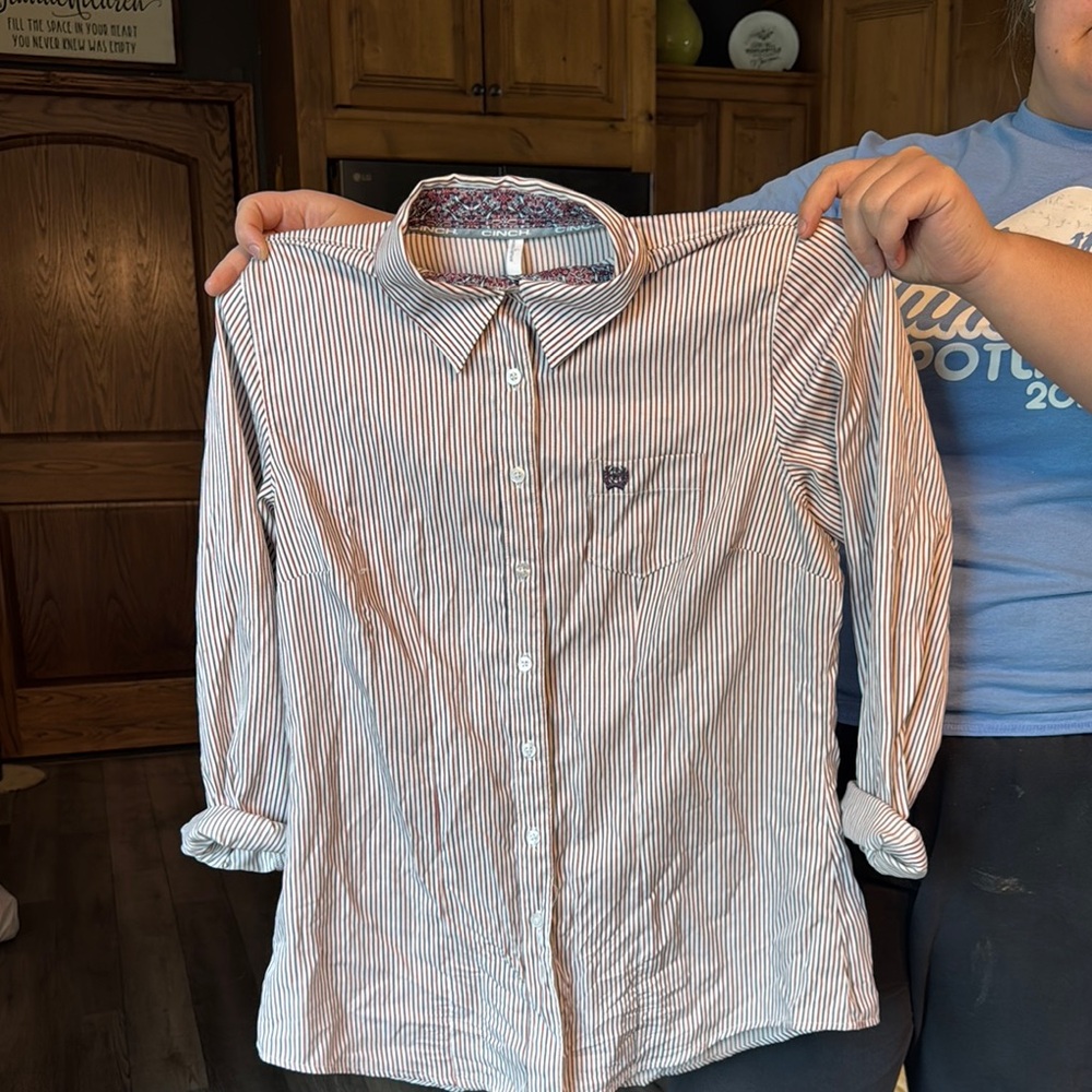 Cinch Multicolor Striped Shirt with Floral Accents